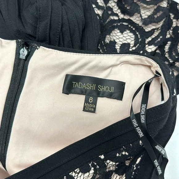 Tadashi Shoji Dress Sleeveless Lace Fit And Flare Midi V-Neck Black Cream Size 6 - Picture 11 of 11